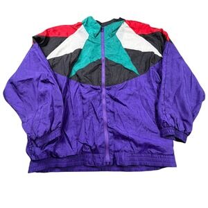 Vintage 90s Shell Shock Colorblock Windbreaker Jacket Purple Teal Womens 2X